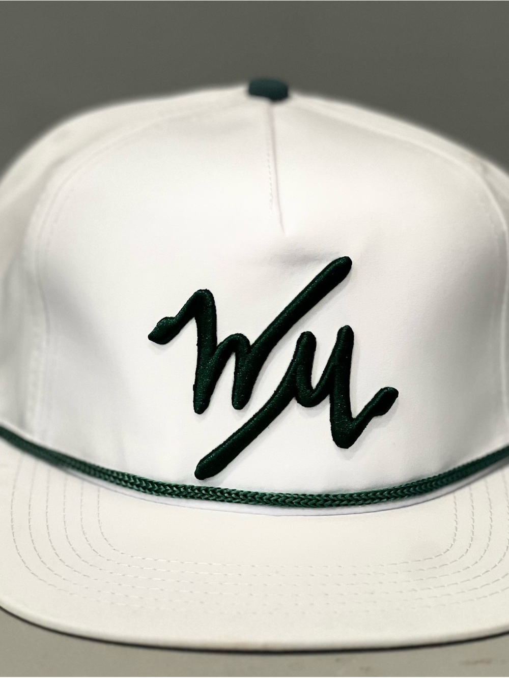 White Snapback Cap with Dark Green Script Logo by William "Bill" Murray